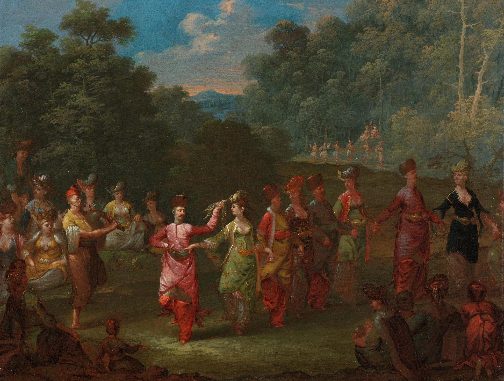 Greek Men and Women Dancing the Khorra – Jean Baptiste Vanmour Vintage Cityscape Art Print | Wall Art Poster