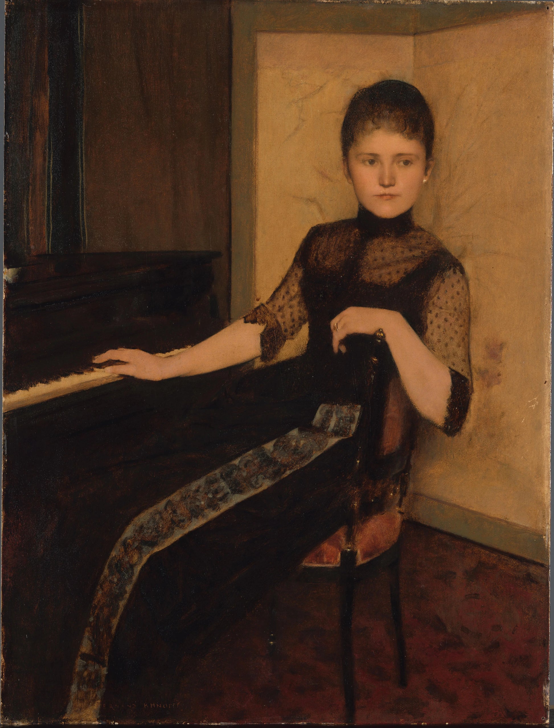 Portrait of Jonkvrouwe Maria Francisca Louisa Dommer van Poldersveldt – Fernand Khnopff (vermeld op object) Vintage Portrait Art Print | Wall Art Poster