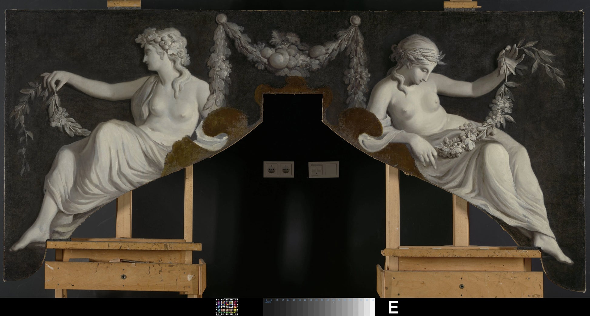 Overdoor with Representation of Two Reclining Women with Garlands – Jurriaan Andriessen Vintage Art Print | Wall Art Poster