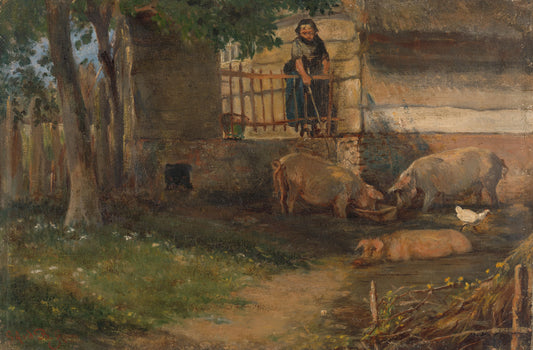 Pigs in a Barnyard – Guillaume Anne van der Brugghen (vermeld op object) Vintage Animal Study Art Print | Wall Art Poster