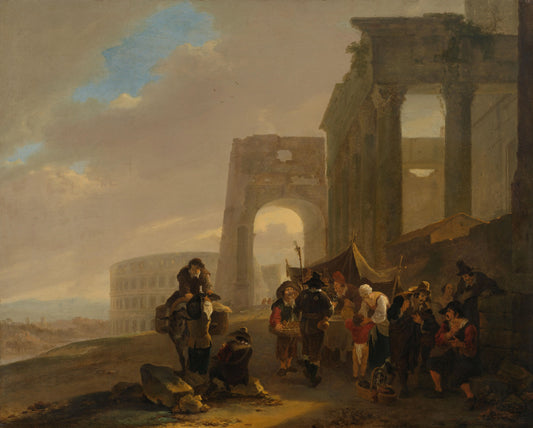 Street Scene with Roman Ruins – Jan Both (vermeld op object) Vintage Landscape Art Print | Wall Art Poster
