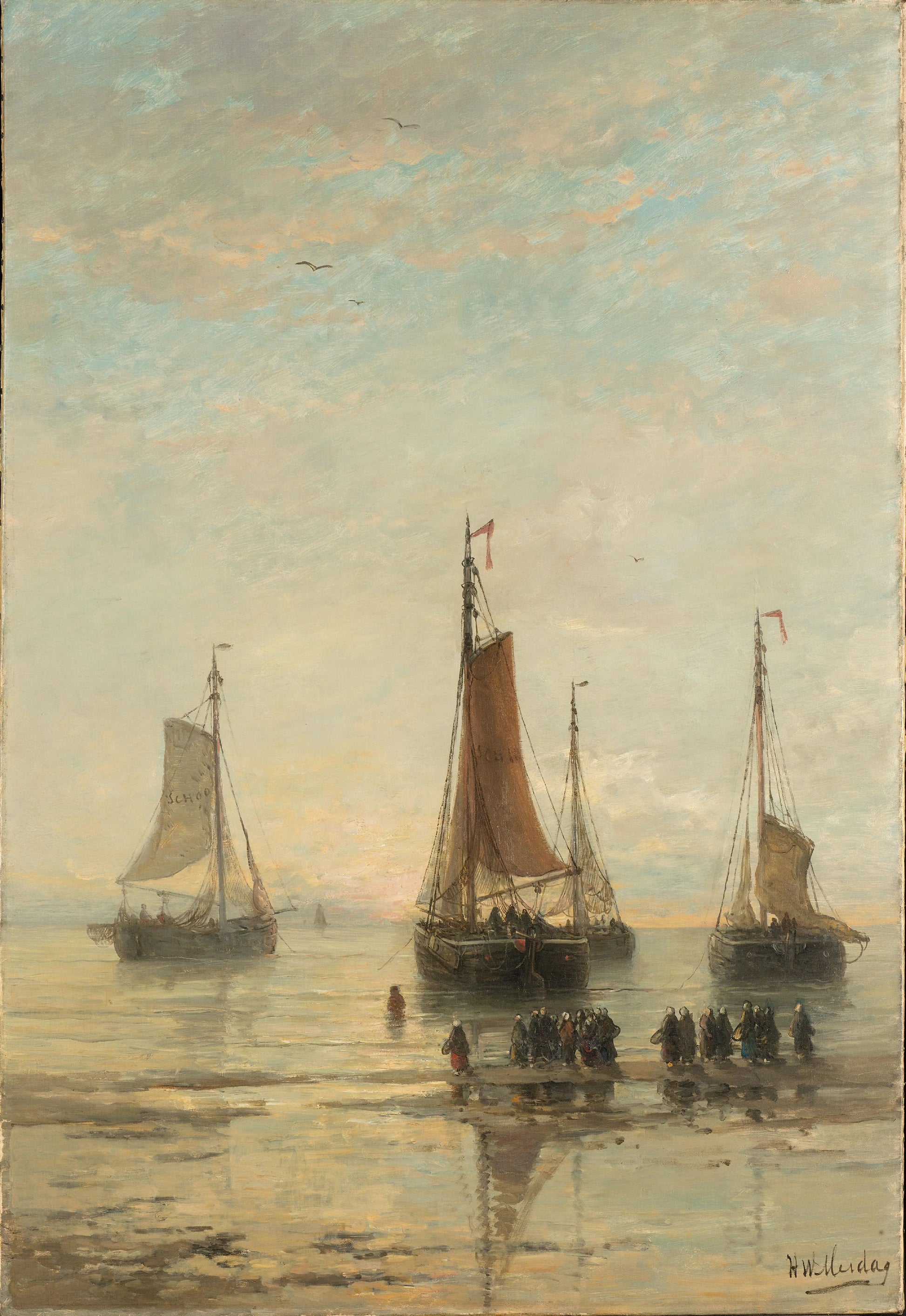 Bluff-Bowed Scheveningen Boats at Anchor – Hendrik Willem Mesdag Vintage Marine Scene Art Print | Wall Art Poster