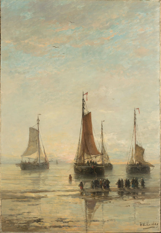 Bluff-Bowed Scheveningen Boats at Anchor – Hendrik Willem Mesdag Vintage Marine Scene Art Print | Wall Art Poster