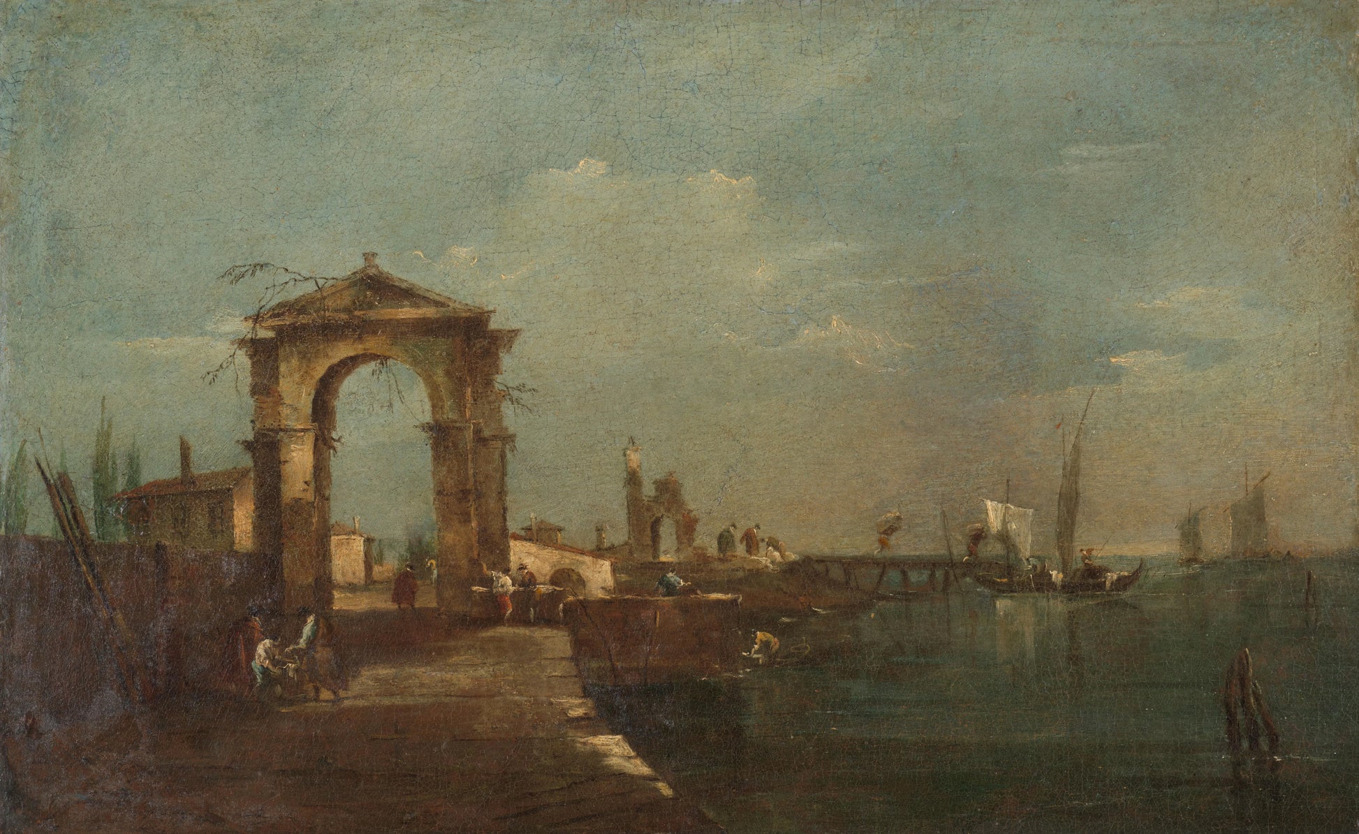 Landscape with a Quay and Ships on a Lake – Francesco Guardi Vintage Landscape Art Print | Wall Art Poster