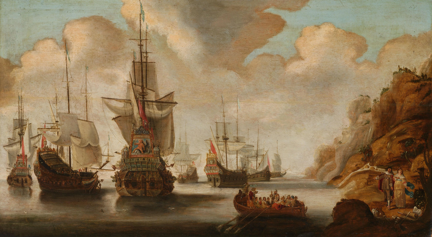 A French Squadron near a Rocky Coast – Jacob Bellevois Vintage Nautical Scene Art Print | Wall Art Poster