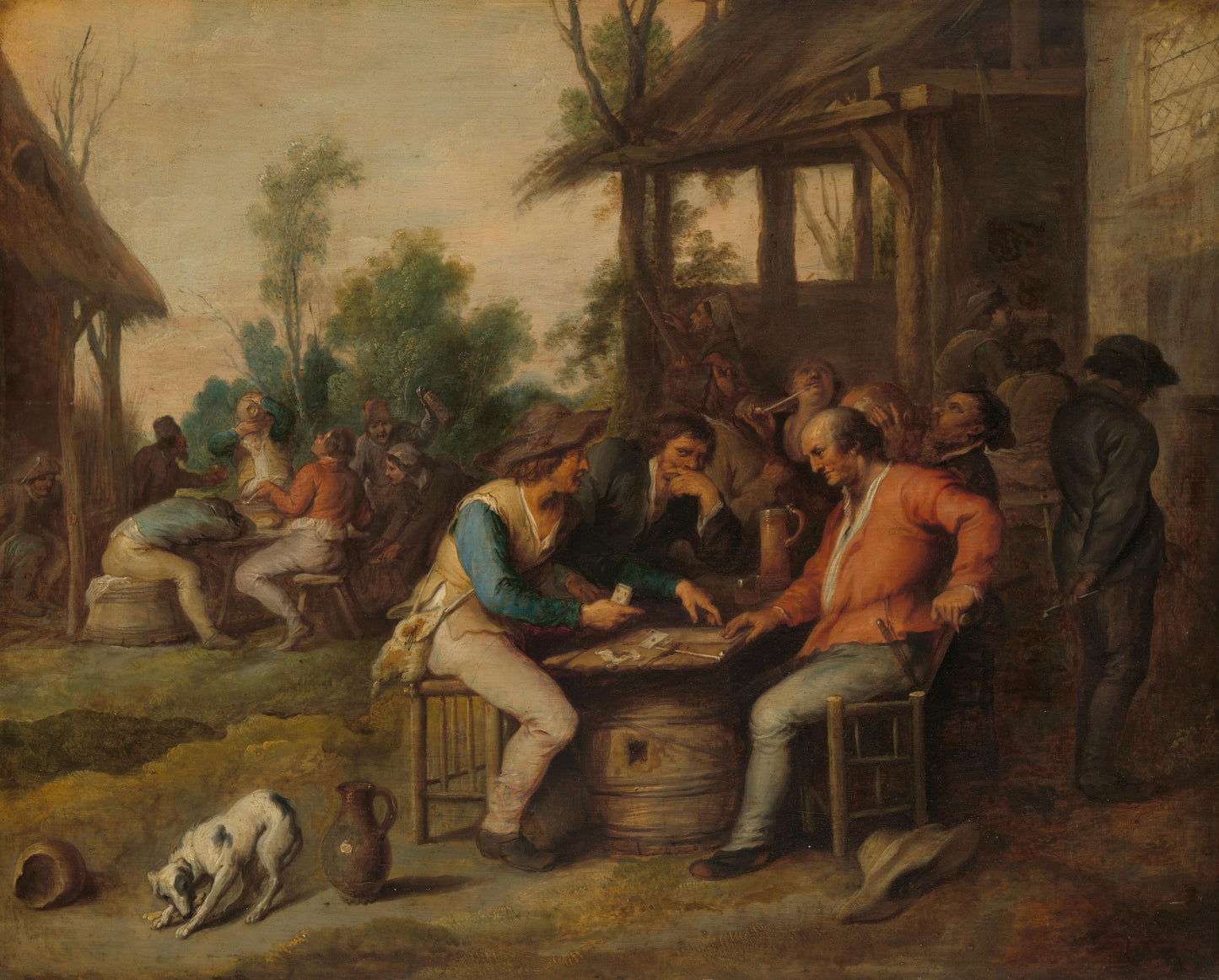 Two Men at Cards Outside a Country Inn – attributed to Vincent Malò (II) Vintage Art Print | Wall Art Poster