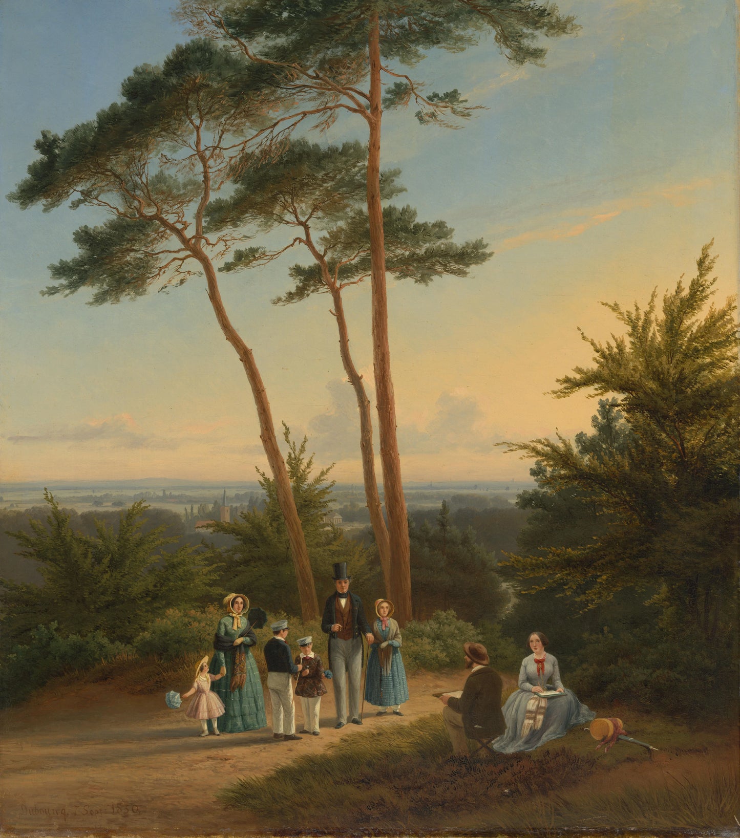 De familie van Isaac Jacobus Rochussen (1794-1881) en Hermina Johanna Maria Scharff (1808-1875) geschilderd door de kunstenaar – Pierre Louis Dubourcq Vintage Art Print | Wall Art Poster
