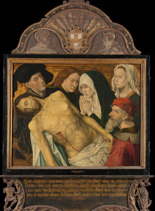 Central panel of a Memorial Triptych, formerly called the Gertz Memorial Triptych, with the Lamentation – copy after Hugo van der Goes Vintage Art Print | Wall Art Poster
