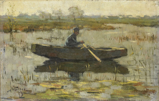 Man in een roeiboot – Herman Wolbers (vermeld op object) Vintage Landscape Art Print | Wall Art Poster