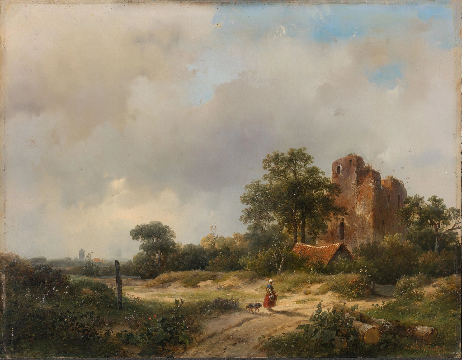 Landscape with the Ruins of Brederode Castle in Santpoort – Andreas Schelfhout Vintage Landscape Art Print | Wall Art Poster