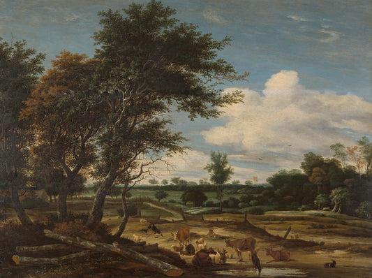 Landscape with herdsmen and cattle – Jacob Salomonsz. van Ruysdael Vintage Landscape Art Print | Wall Art Poster