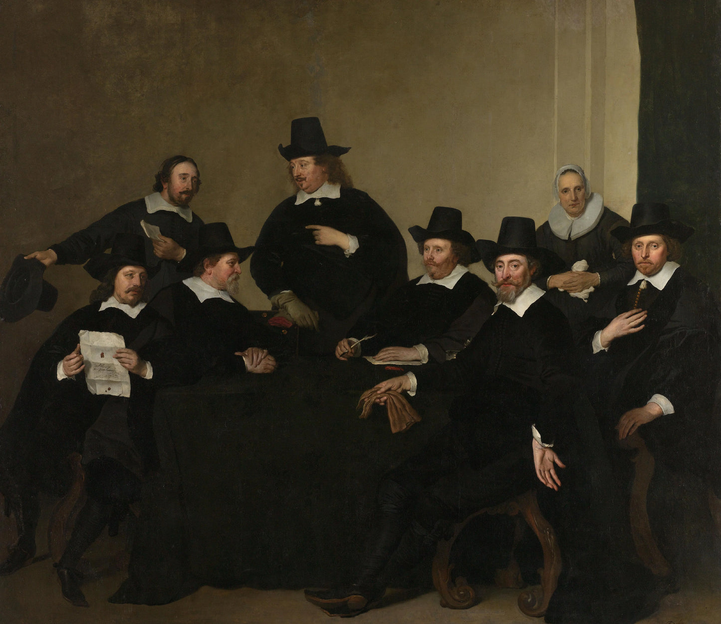 Portrait of the Regents of the Nieuwezijds Institute for the Outdoor Relief of the Poor, Amsterdam, c. 1650 – Jacob Adriaensz. Backer (eigenhandig gesigneerd) Vintage Portrait Art Print | Wall Art Poster