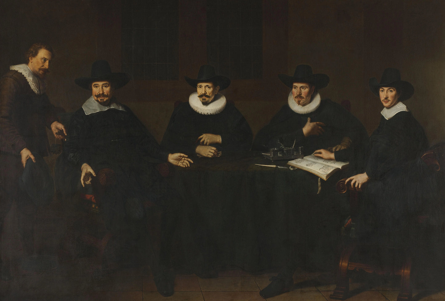 The Directors of the Serge Cloth Industry, Amsterdam – Dirck van Santvoort (eigenhandig gesigneerd) Vintage Portrait Art Print | Wall Art Poster