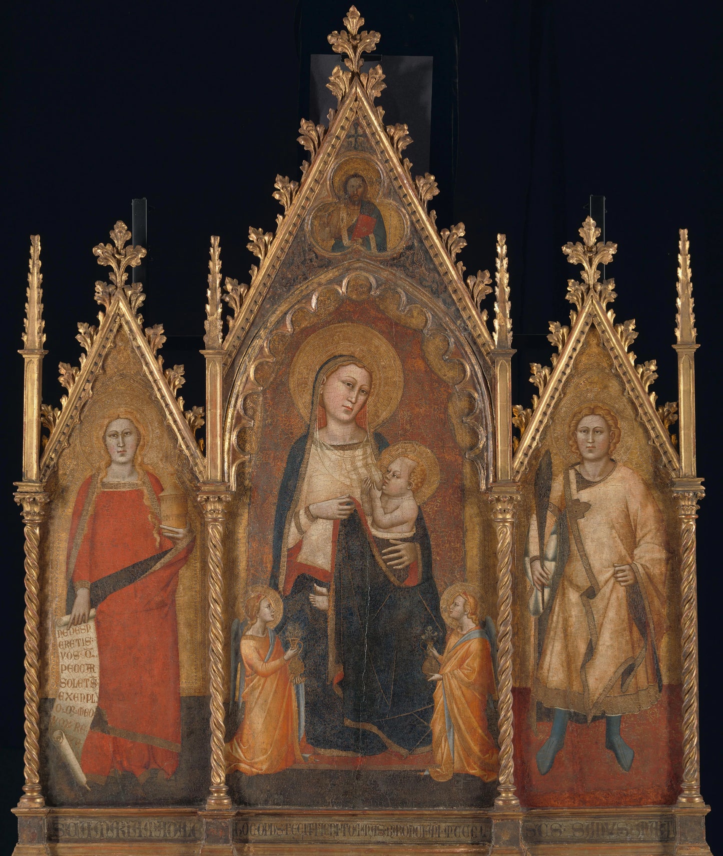 Triptych with the Virgin and Child, and Saints Mary Magdalene and Ansanus – Andrea di Cione genaamd Orcagna Vintage Art Print | Wall Art Poster
