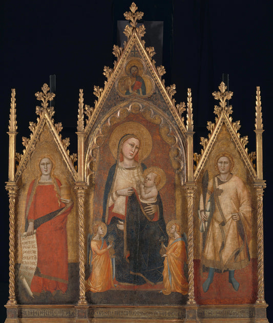 Triptych with the Virgin and Child, and Saints Mary Magdalene and Ansanus – Andrea di Cione genaamd Orcagna Vintage Art Print | Wall Art Poster