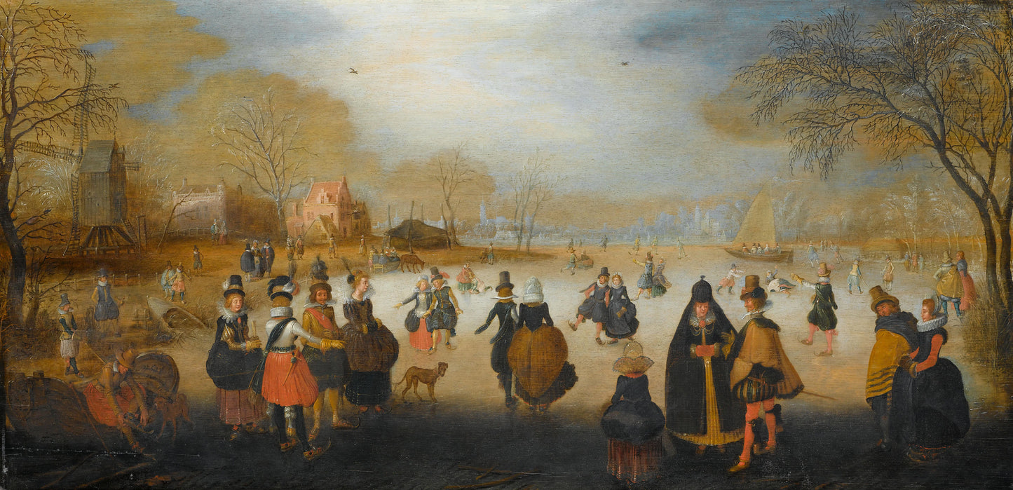 Winter Landscape with Skaters – Adam van Breen (signed by artist) Vintage Landscape Art Print | Wall Art Poster