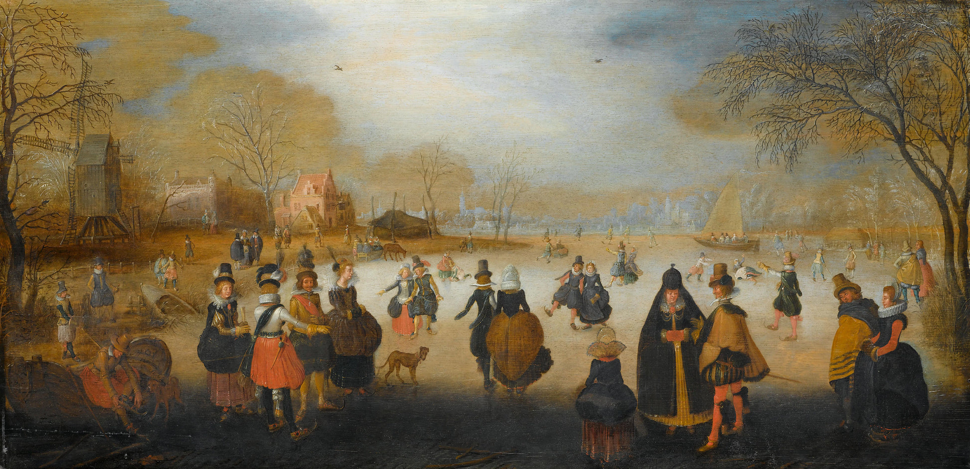 Winter Landscape with Skaters – Adam van Breen (signed by artist) Vintage Landscape Art Print | Wall Art Poster