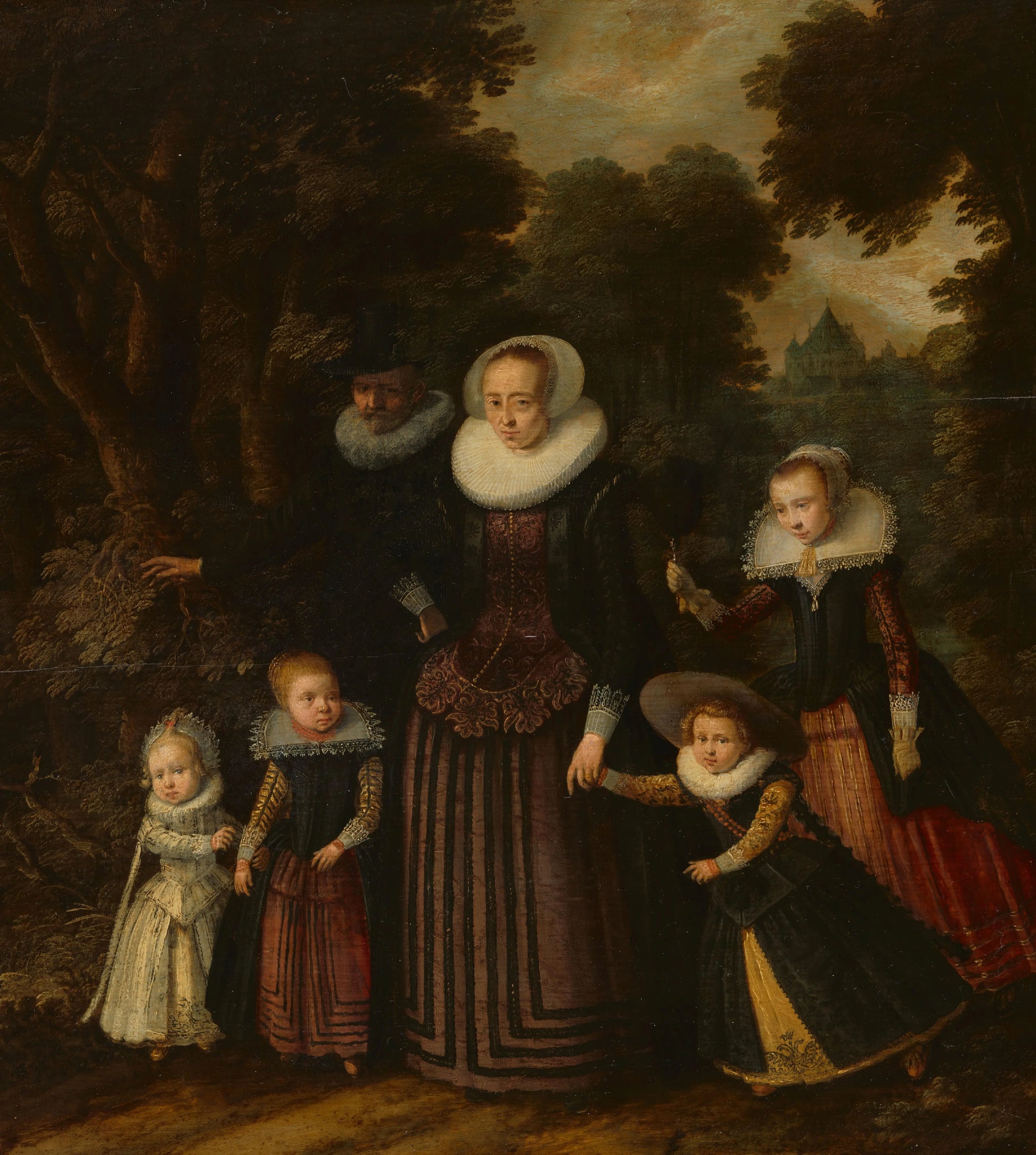 Portrait of a Couple and Four Children – anonymous Vintage Portrait Art Print | Wall Art Poster