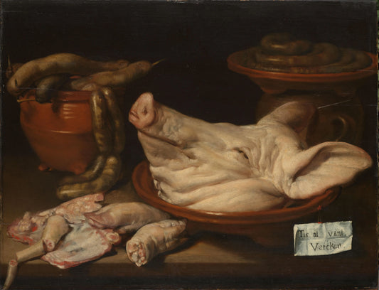 Still Life with Pig's Head, Pig's Knuckles and Sausage – Monogrammist JVR Vintage Still Life Art Print | Wall Art Poster