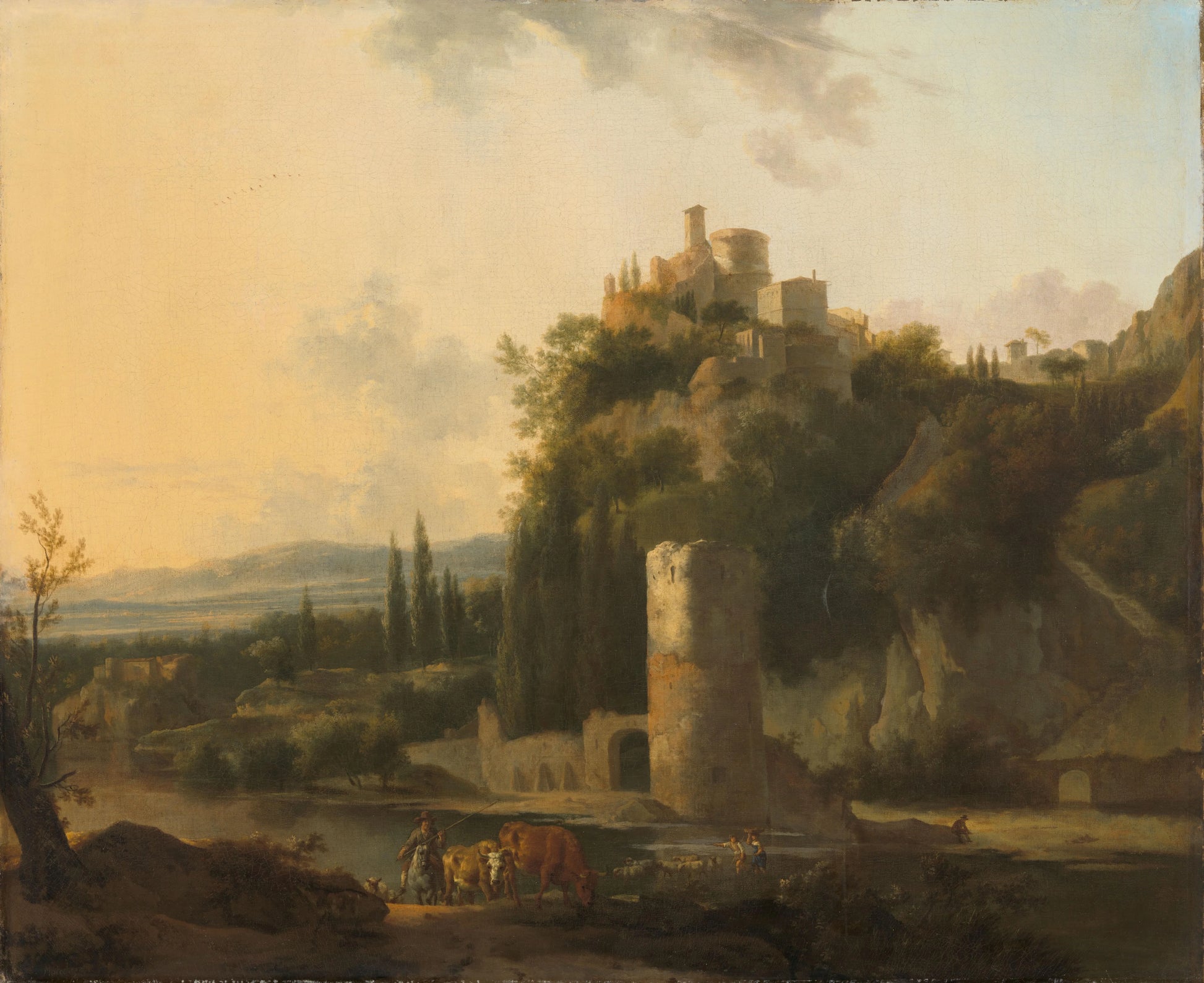 Italina landscape with round tower – Frederik de Moucheron Vintage Landscape Art Print | Wall Art Poster