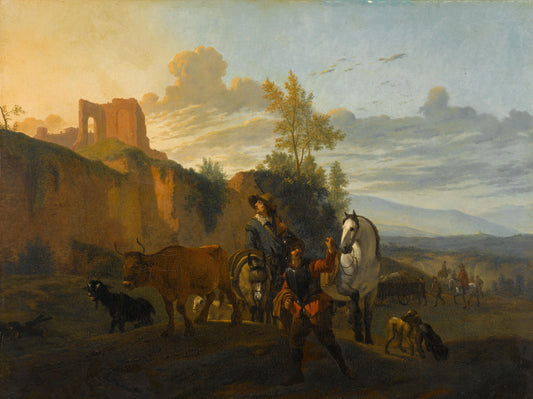 Italian Landscape with Soldiers – kopie naar Karel du Jardin Vintage Landscape Art Print | Wall Art Poster
