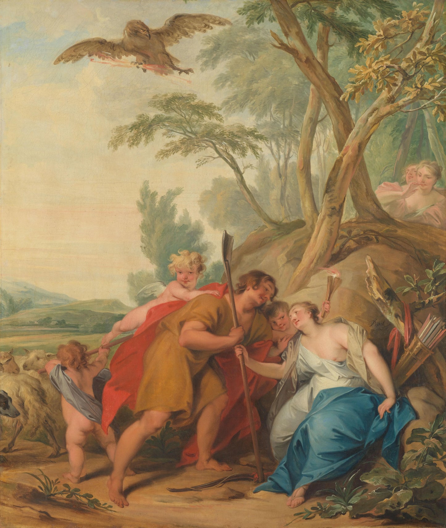 Jupiter, Disguised as a Shepherd, Seducing Mnemosyne, the Goddess of Memory – Jacob de Wit (signed by artist) Vintage Art Print | Wall Art Poster