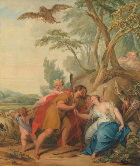 Jupiter, Disguised as a Shepherd, Seducing Mnemosyne, the Goddess of Memory – Jacob de Wit (signed by artist) Vintage Art Print | Wall Art Poster