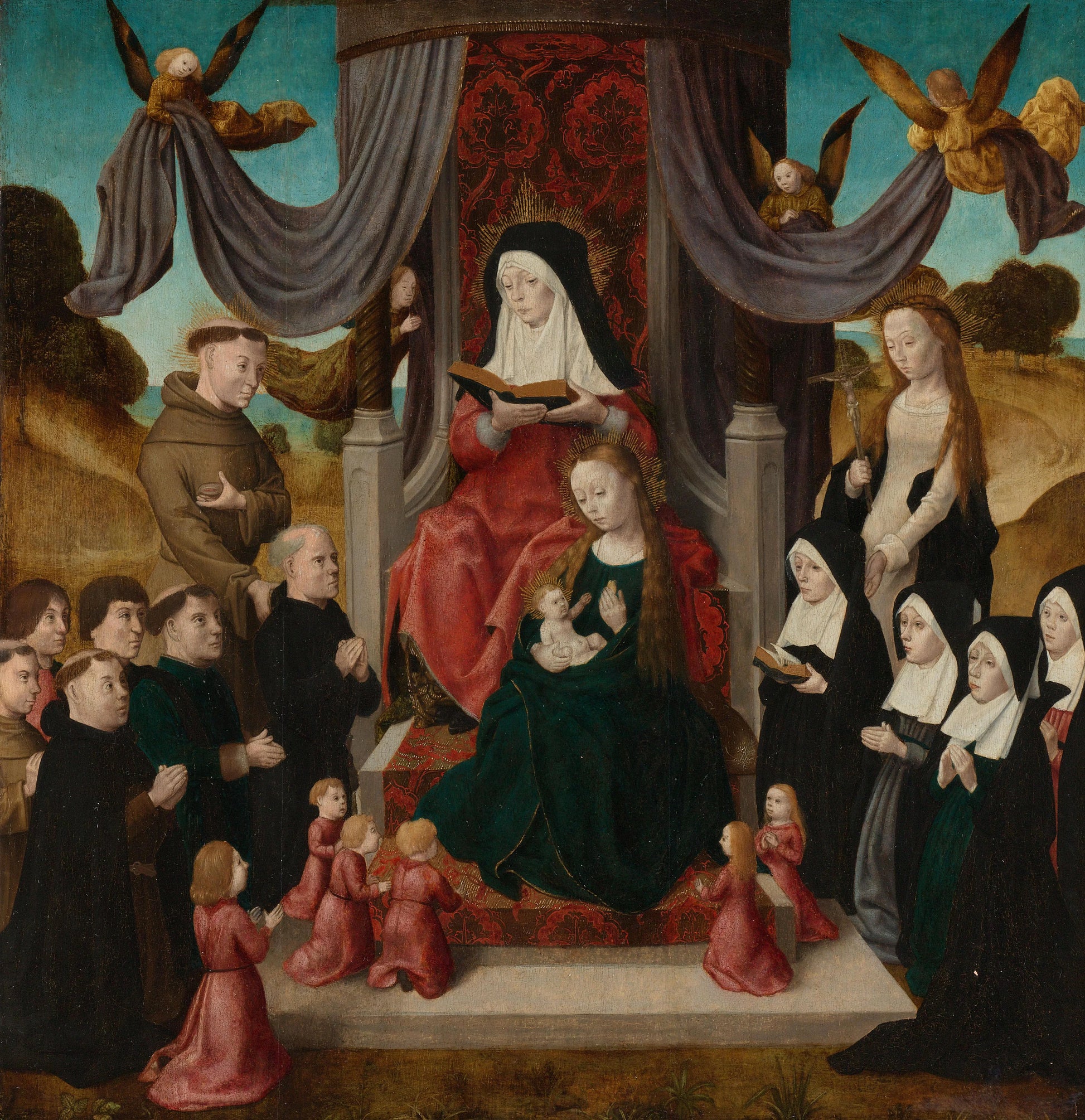 Virgin and Child with Saint Anne and Saints Francis and Lidwina, with Donors (Anna Selbdritt) – Master of the Saint John Panels Vintage Art Print | Wall Art Poster