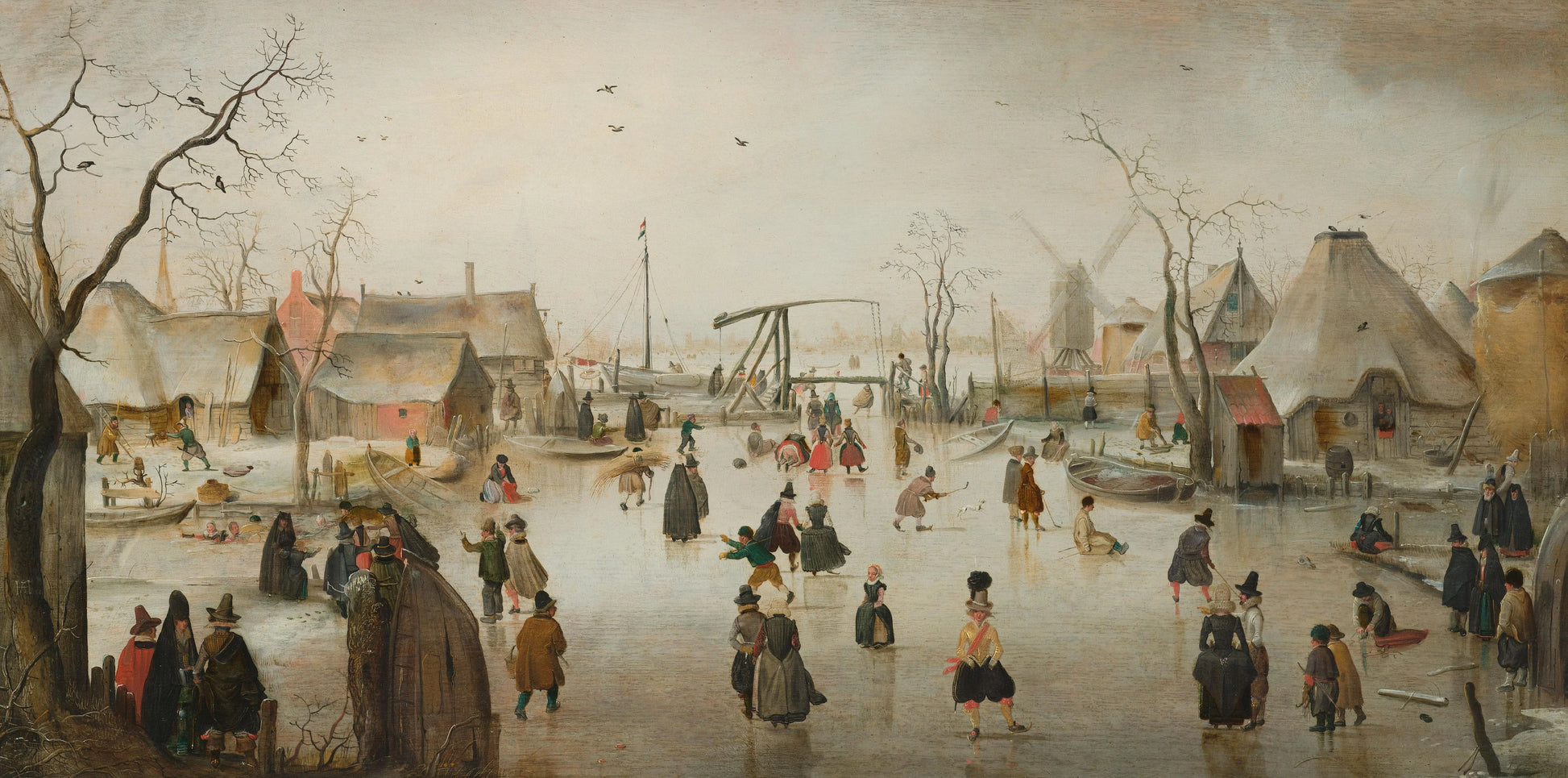 Iceskating in a Village – Hendrick Avercamp (eigenhandig gesigneerd) Vintage Landscape Art Print | Wall Art Poster