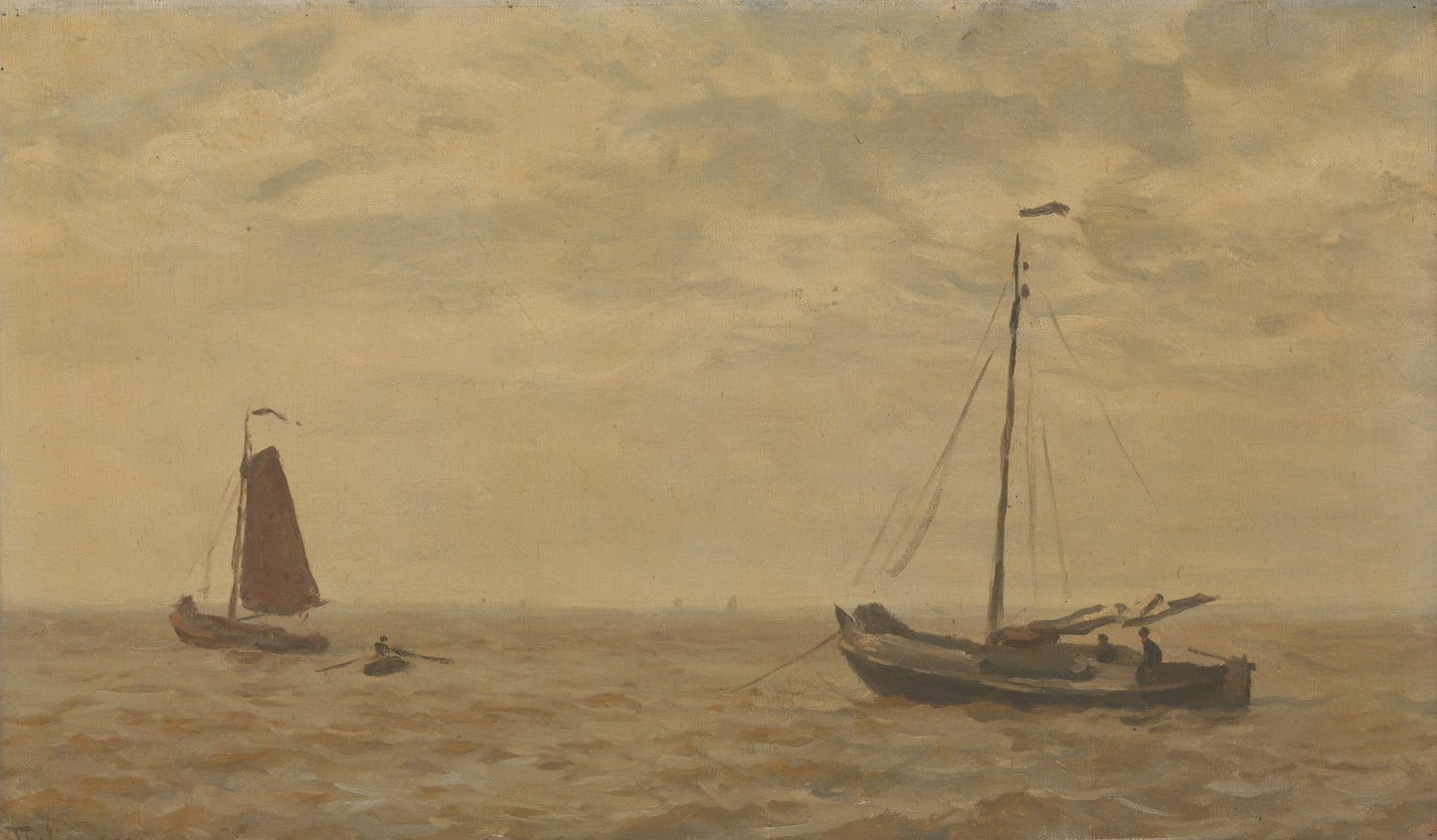 Zeegezicht met vissersschuiten – Willem Bastiaan Tholen (mentioned on object) Vintage Seascape Art Print | Wall Art Poster