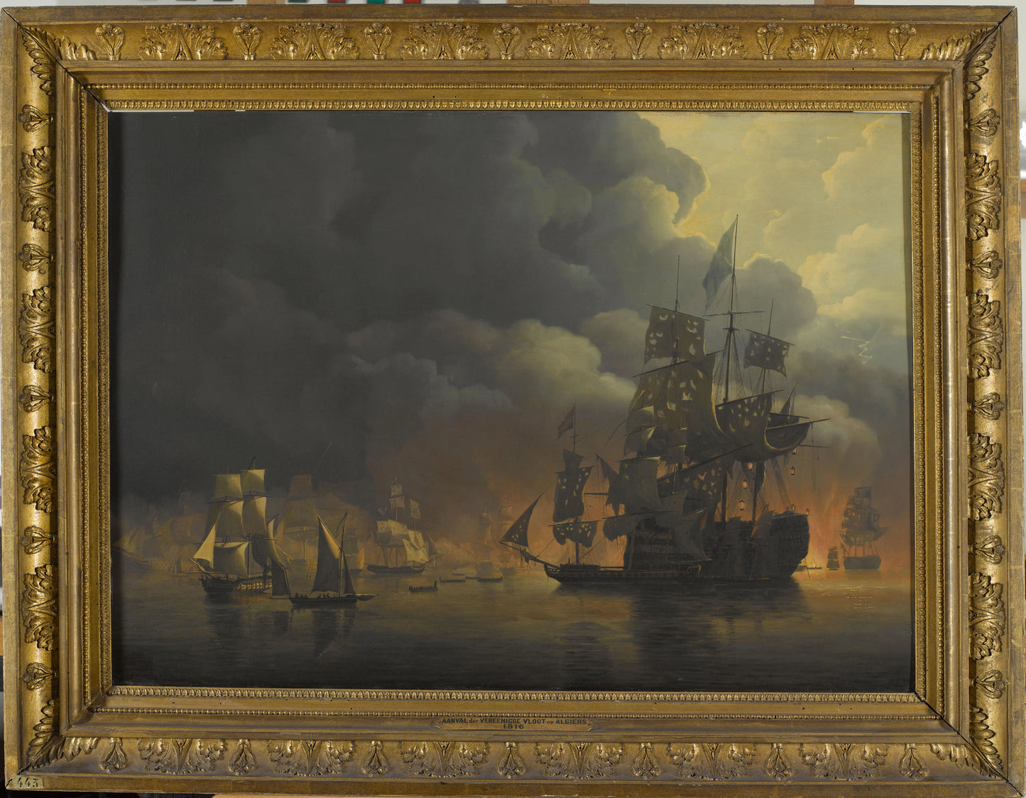 The Anglo-Dutch Fleet under Lord Exmouth and Vice Admiral Jonkheer Theodorus Frederik van Capellen putting out the Algerian Strongholds, 27 August 1816 – Nicolaas Baur Vintage Nautical Scene Art Print | Wall Art Poster