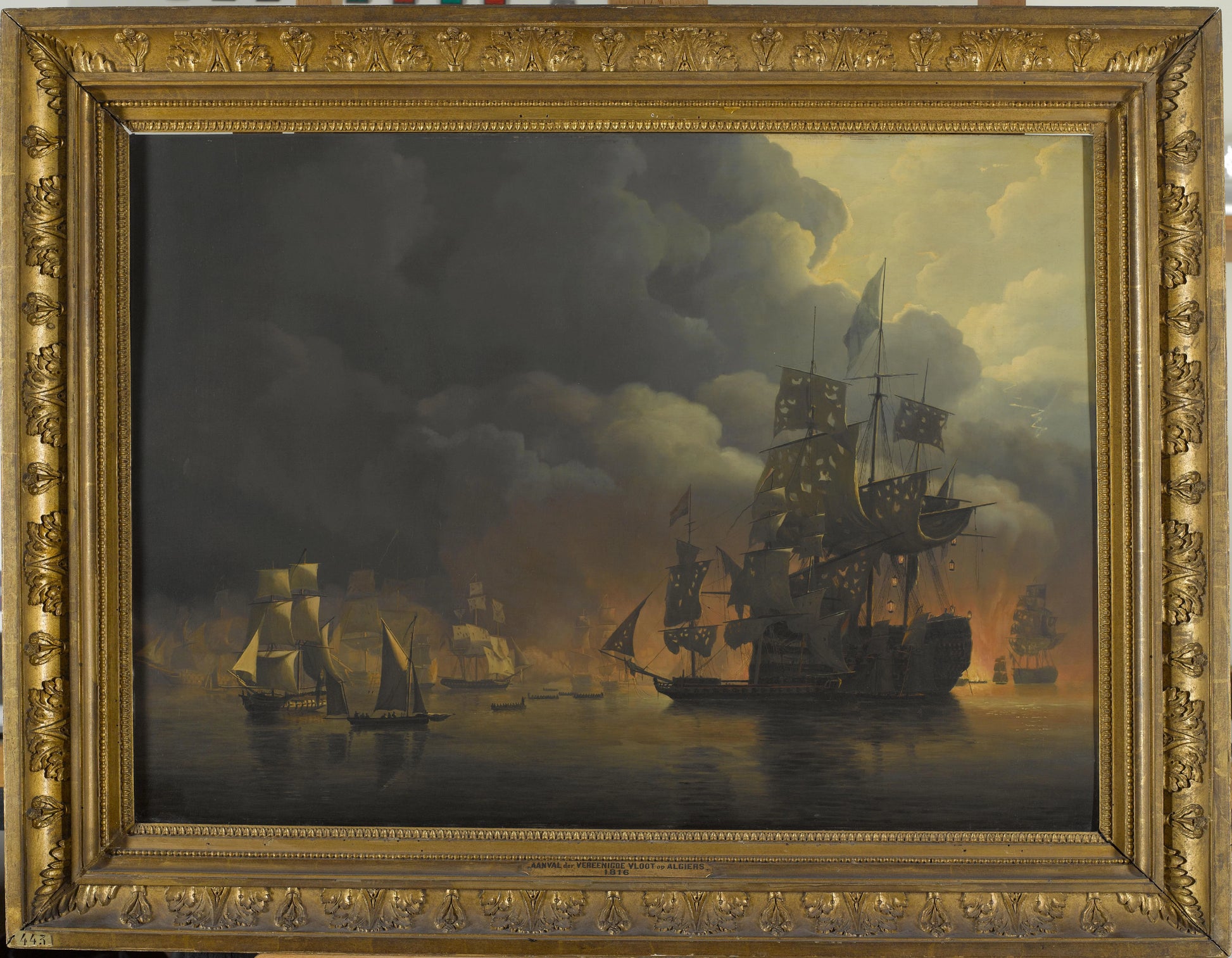 The Anglo-Dutch Fleet under Lord Exmouth and Vice Admiral Jonkheer Theodorus Frederik van Capellen putting out the Algerian Strongholds, 27 August 1816 – Nicolaas Baur Vintage Nautical Scene Art Print | Wall Art Poster