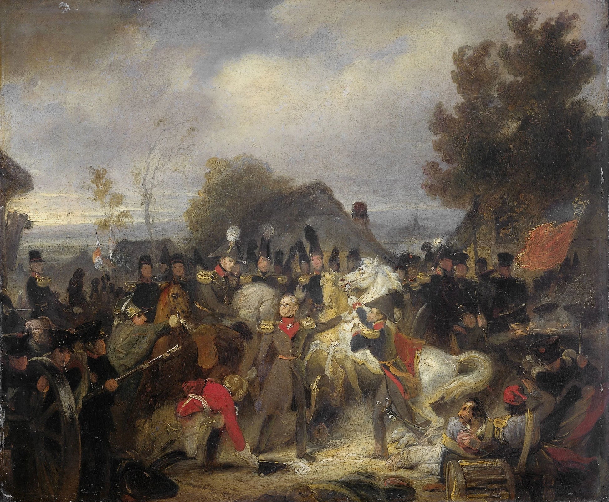 The Prince of Orange changing his Wounded Horse during the Engagement at Boutersem – Cornelis Kruseman Vintage Art Print | Wall Art Poster