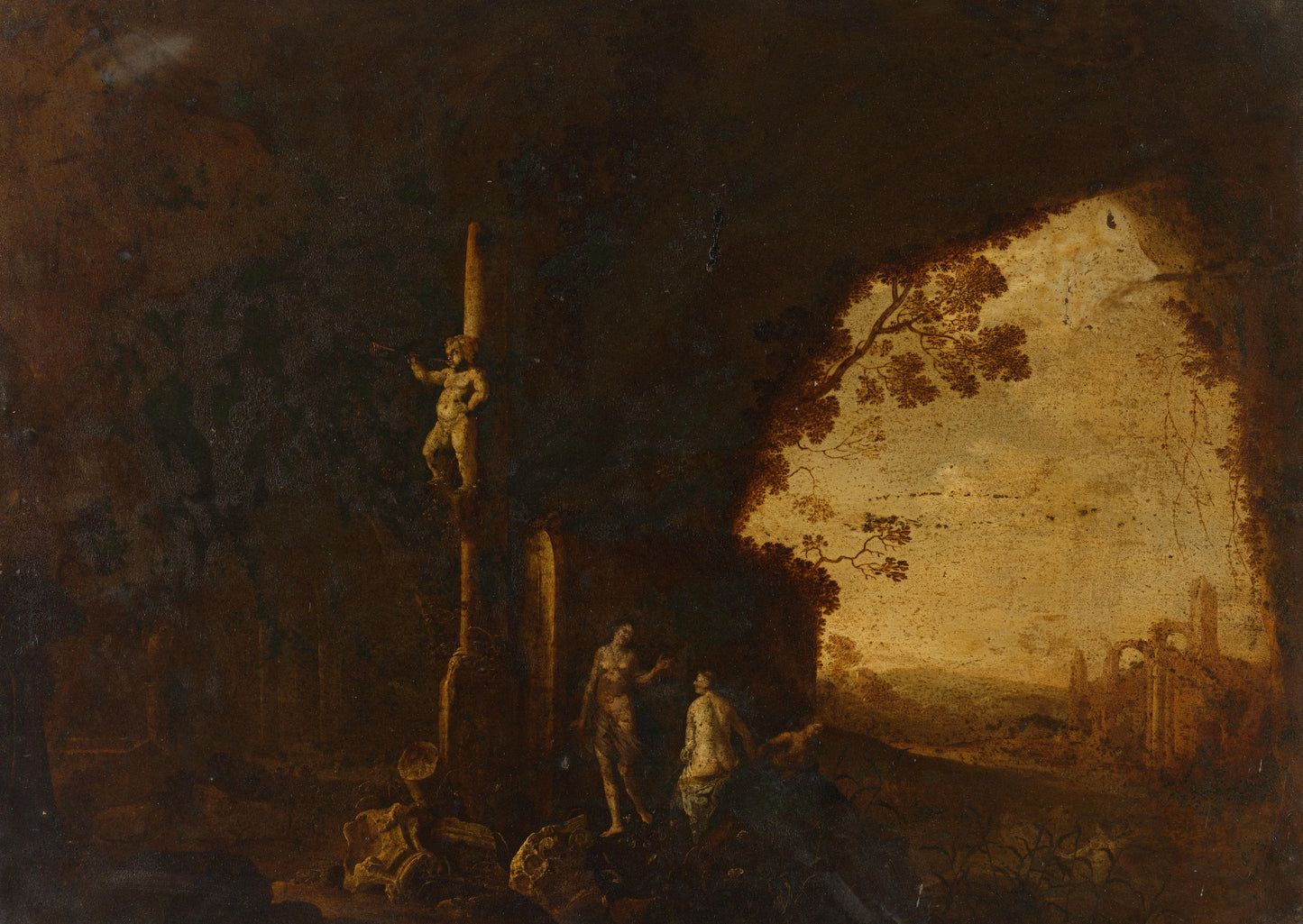 Nymphs in a Cave with Antique Ruins – Petrus van Hattich (mentioned on object) Vintage Landscape Art Print | Wall Art Poster