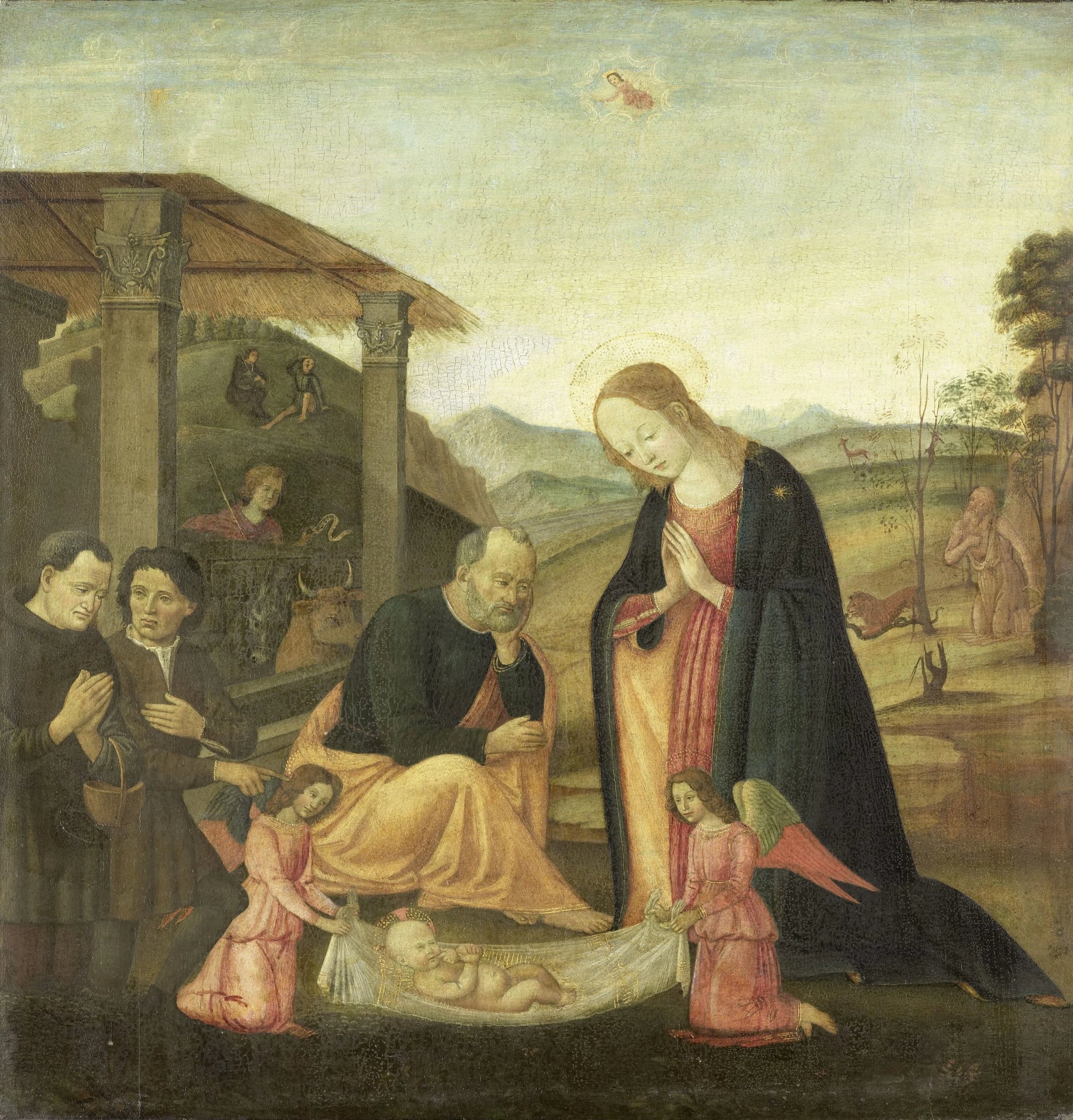 Adoration of the Christ Child – circle of Jacopo del Sellaio Vintage Art Print | Wall Art Poster