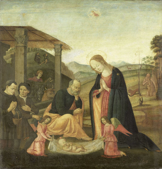 Adoration of the Christ Child – circle of Jacopo del Sellaio Vintage Art Print | Wall Art Poster