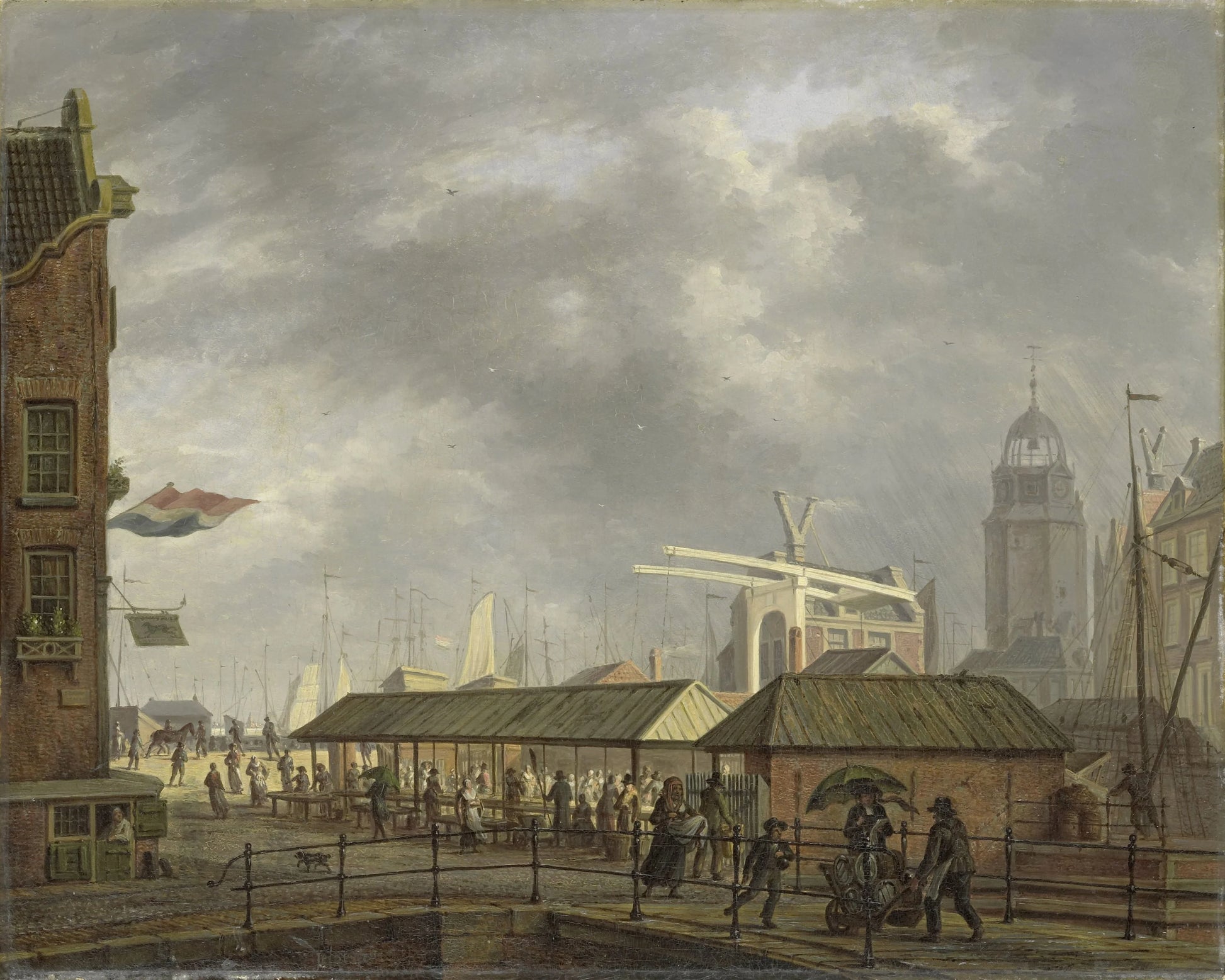 The small Fish Market on the Corner of the Brouwersgracht and Singel, Amsterdam – Johannes Jelgerhuis Vintage Art Print | Wall Art Poster
