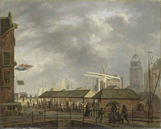 The small Fish Market on the Corner of the Brouwersgracht and Singel, Amsterdam – Johannes Jelgerhuis Vintage Art Print | Wall Art Poster