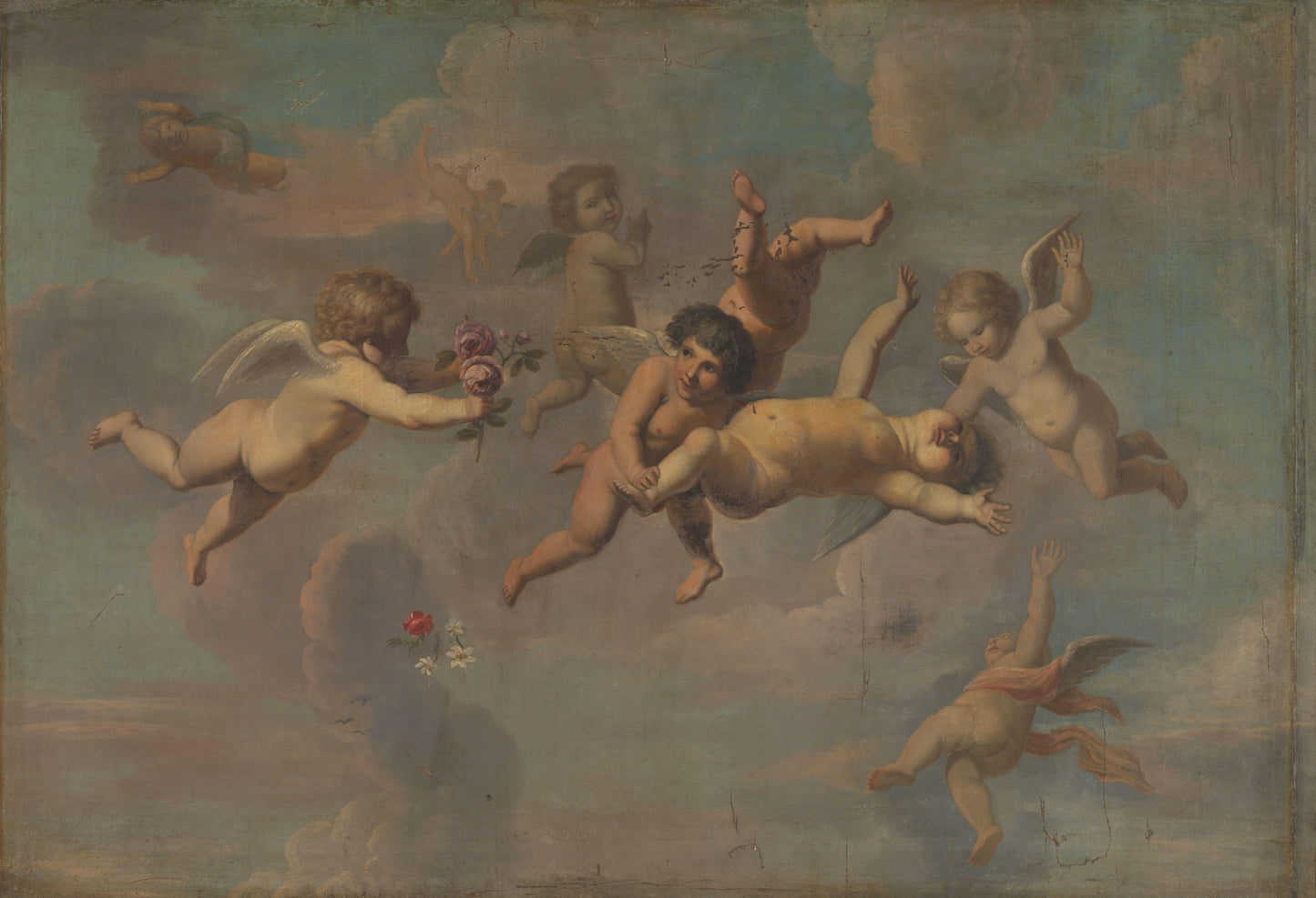 Tumbling Putti with Flowers – anonymous Vintage Floral Art Print | Wall Art Poster