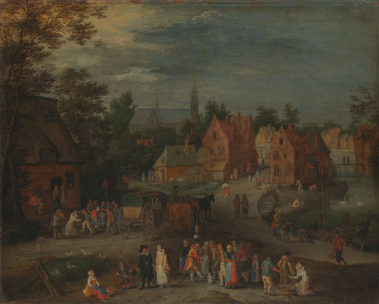 Village with a Puppeteer Entertaining a Small Crowd – Peeter Gijsels Vintage Animal Study Art Print | Wall Art Poster