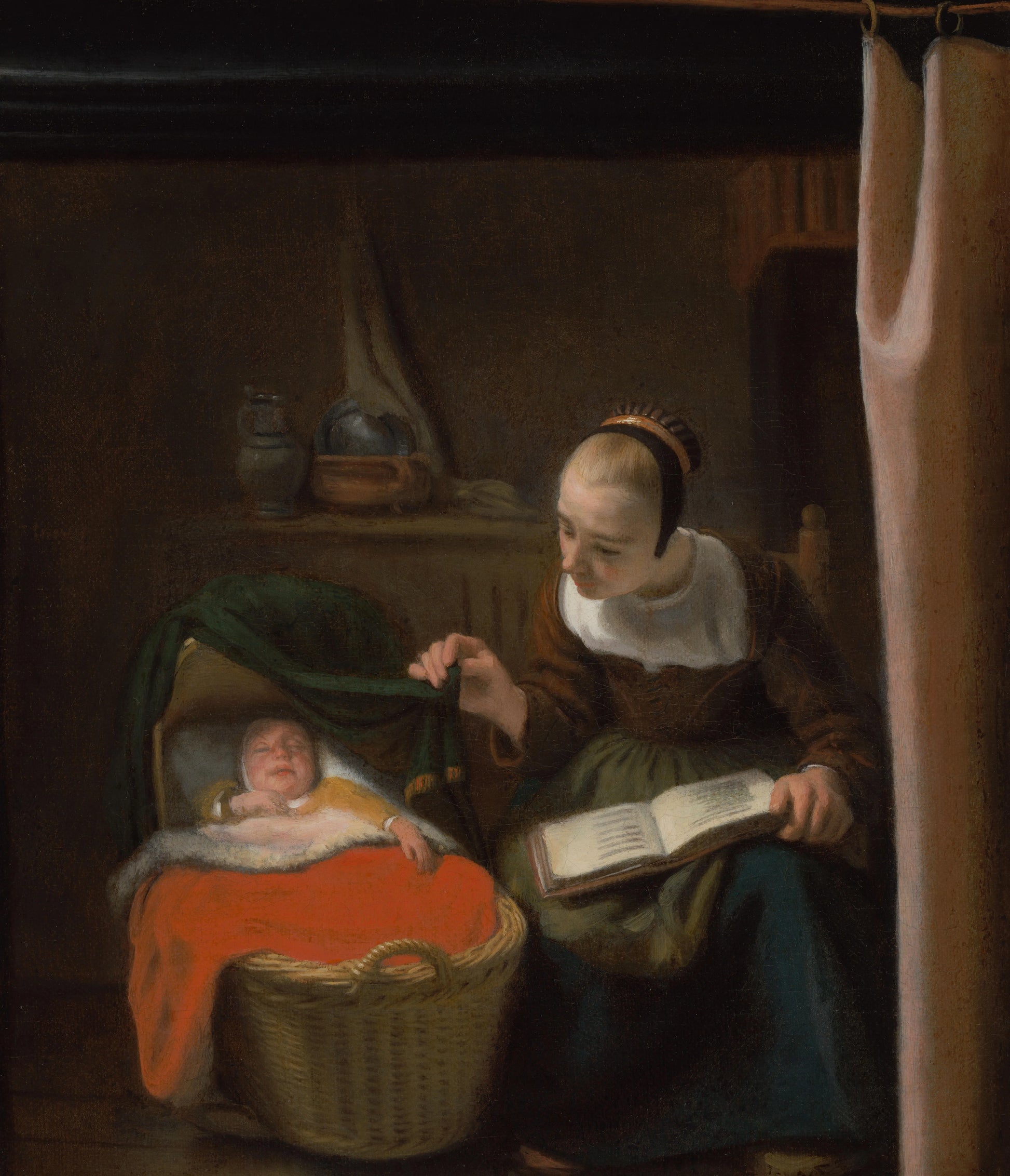Woman at a Cradle – Nicolaes Maes Vintage Art Print | Wall Art Poster