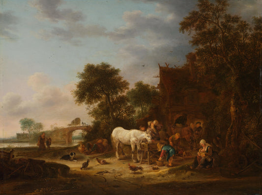 Country inn with a horse at the trough – Isaac van Ostade Vintage Landscape Art Print | Wall Art Poster
