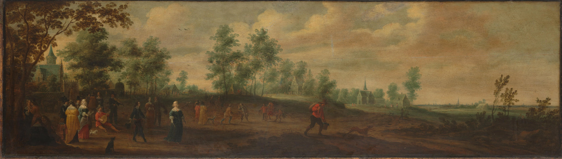 Landscape with a Couple Dancing outside a Country Mansion – Pieter Meulener Vintage Landscape Art Print | Wall Art Poster