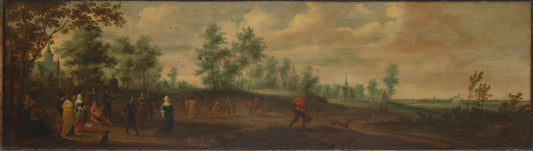 Landscape with a Couple Dancing outside a Country Mansion – Pieter Meulener Vintage Landscape Art Print | Wall Art Poster
