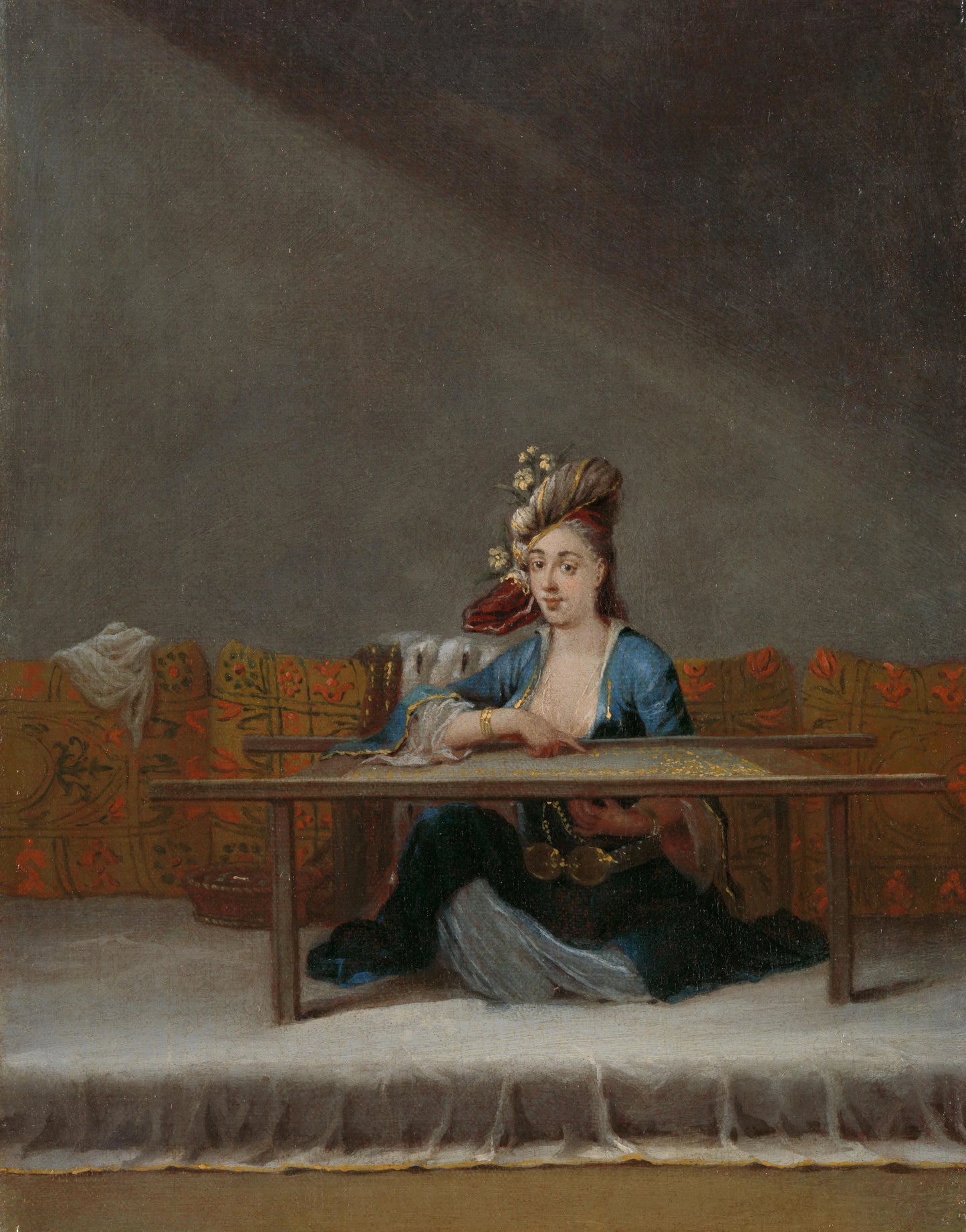 Turkish Woman at her Embroidery Frame – Jean Baptiste Vanmour Vintage Floral Art Print | Wall Art Poster