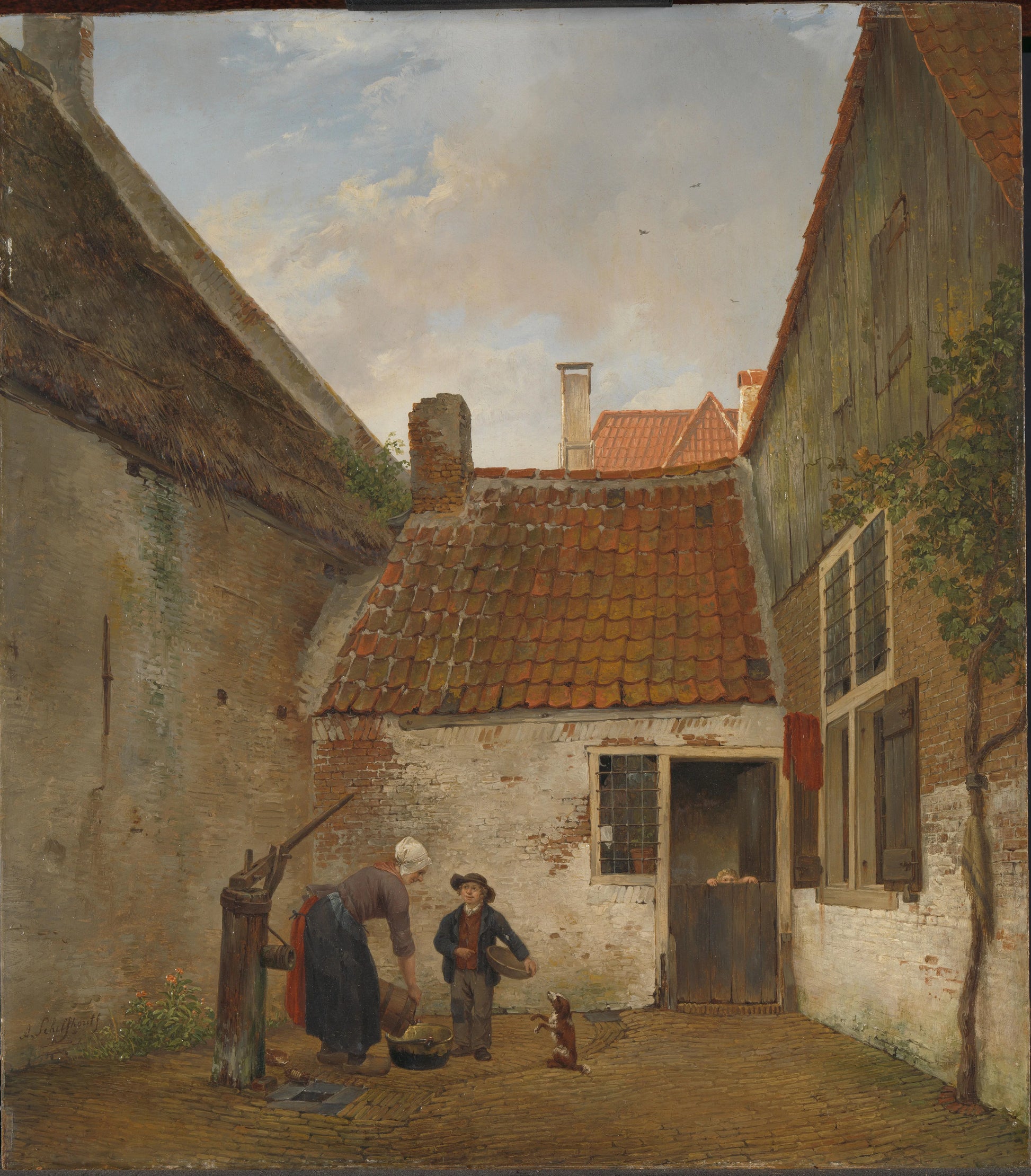 Inner Courtyard – Andreas Schelfhout (vermeld op object) Vintage Art Print | Wall Art Poster