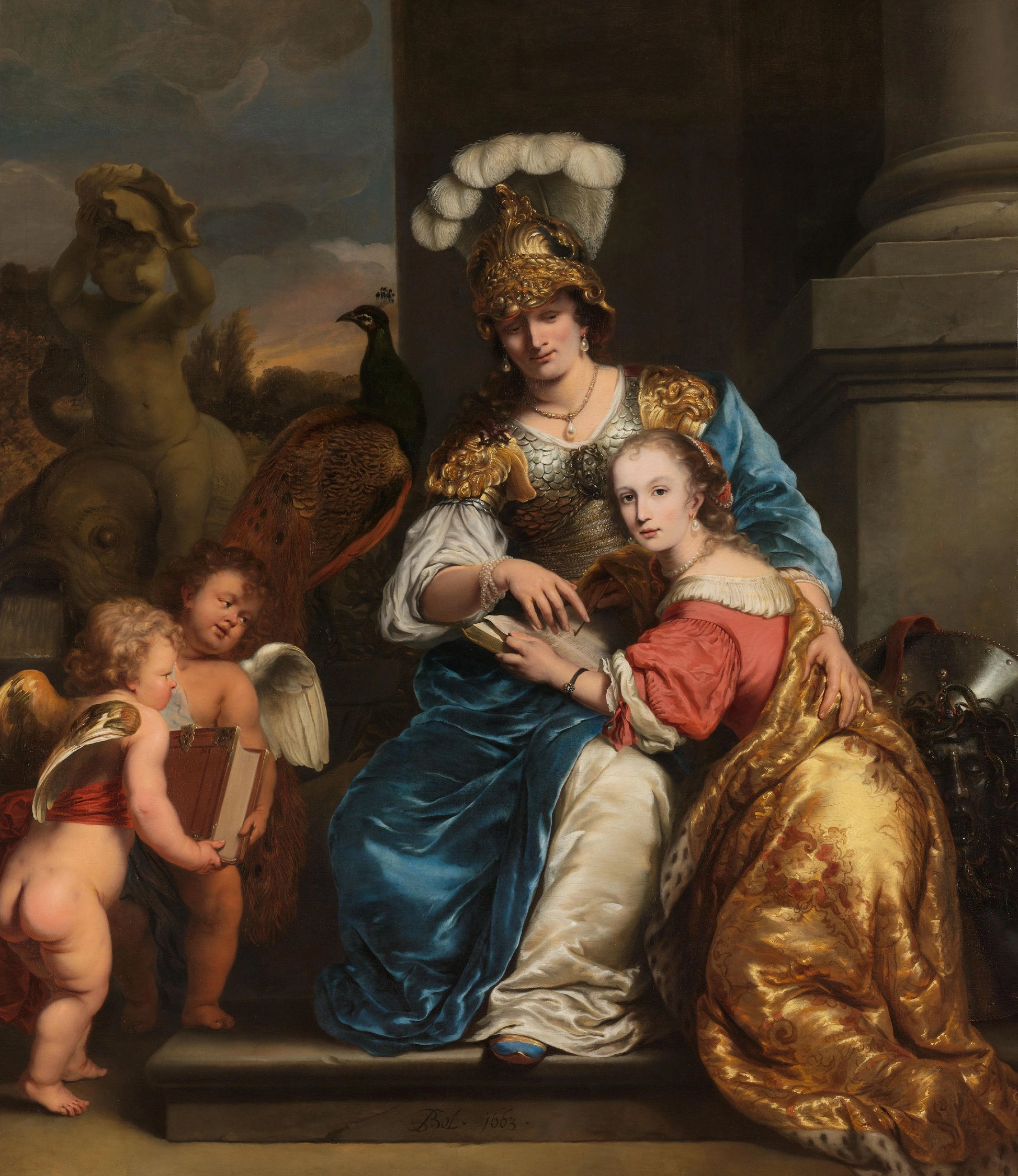 Margarita Trip as Minerva, Instructing her Sister Anna Maria Trip – Ferdinand Bol Vintage Portrait Art Print | Wall Art Poster