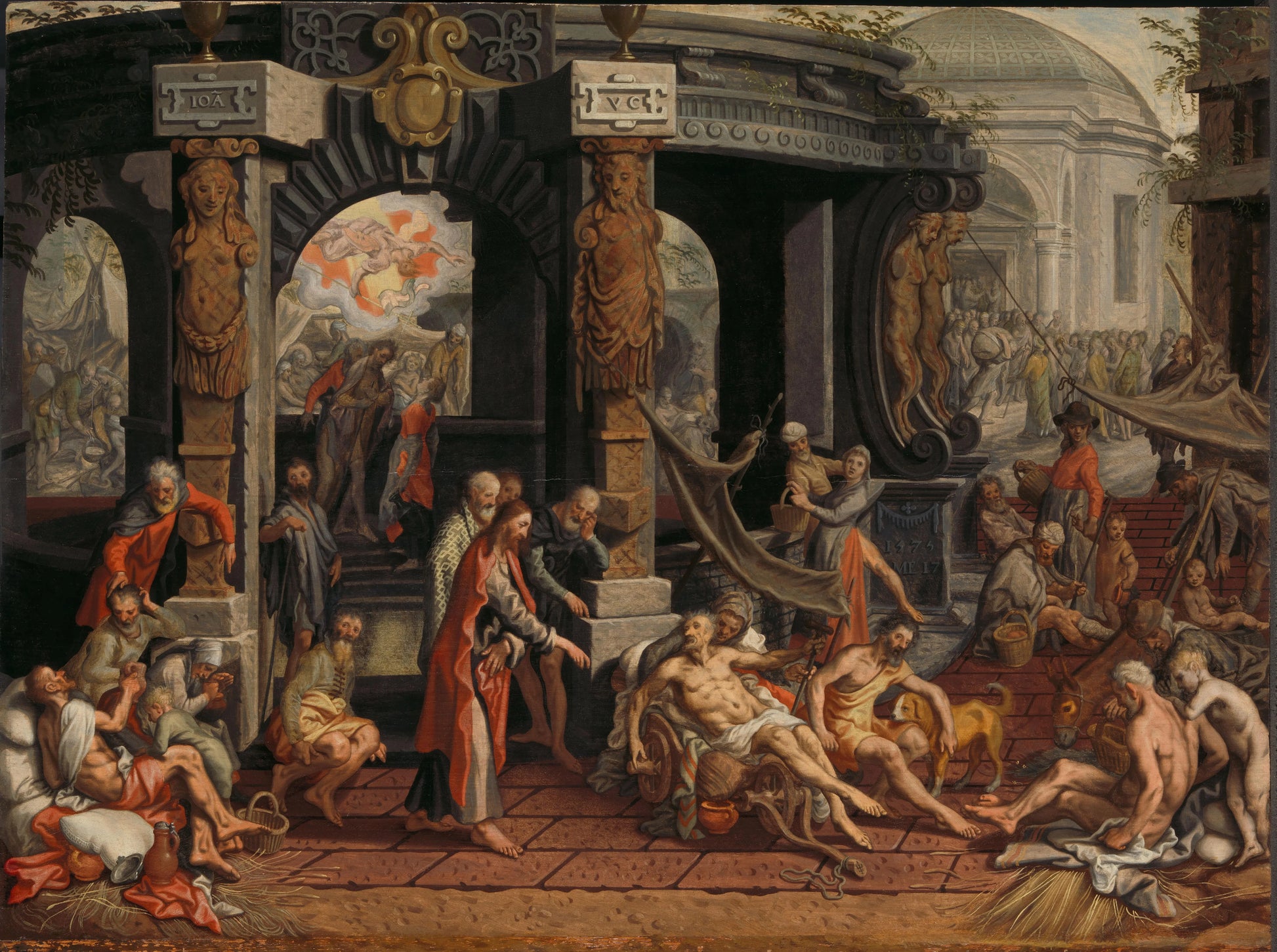 Healing of the paralized man at the pool of Bethesda – Pieter Aertsen Vintage Art Print | Wall Art Poster