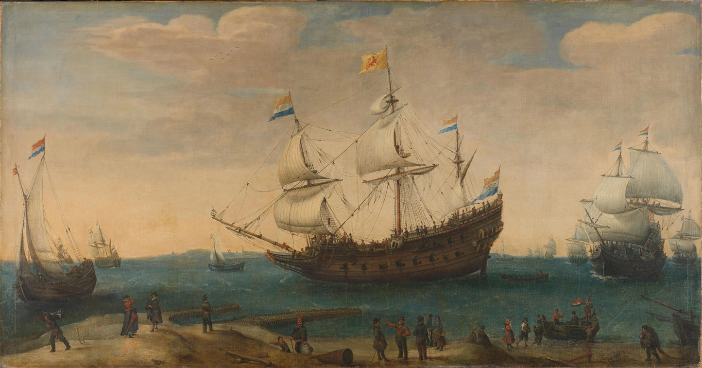 East Indiamen off a Coast – Hendrick Cornelisz Vroom (signed by artist) Vintage Nautical Scene Art Print | Wall Art Poster