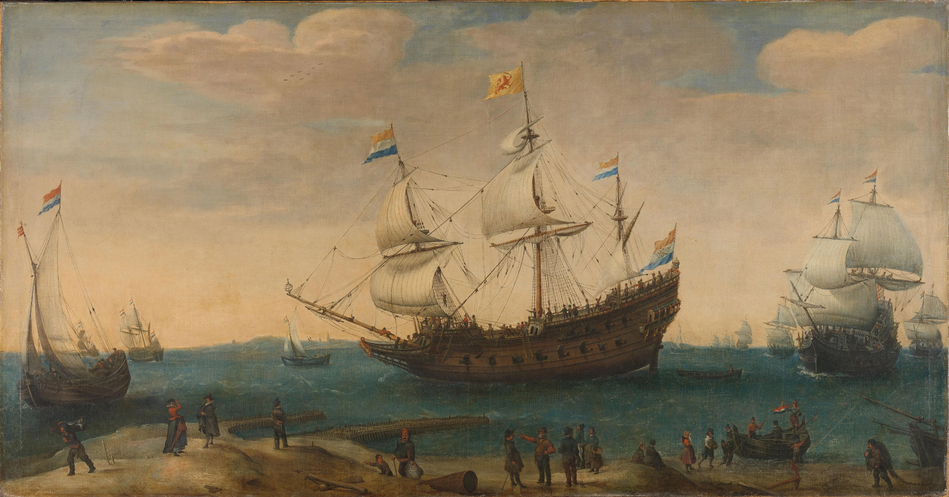 East Indiamen off a Coast – Hendrick Cornelisz Vroom (signed by artist) Vintage Nautical Scene Art Print | Wall Art Poster